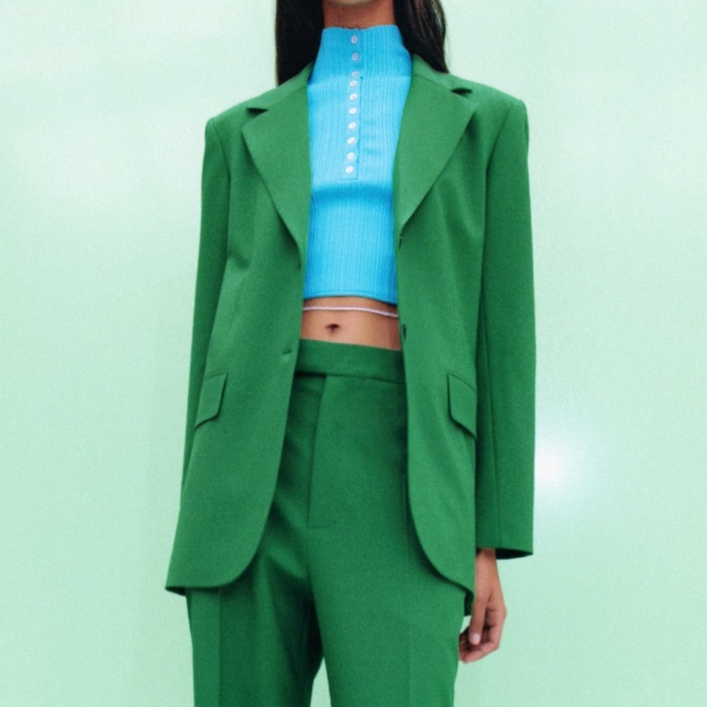 Zara Straight Cut Classic Blazer Xs Green New - image 4